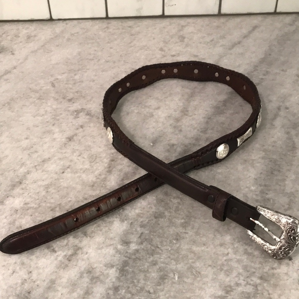 Vintage Nadine Western Belt Womens 32 Brown Leather Conchos Cowboy Rodeo USA - Picture 1 of 10